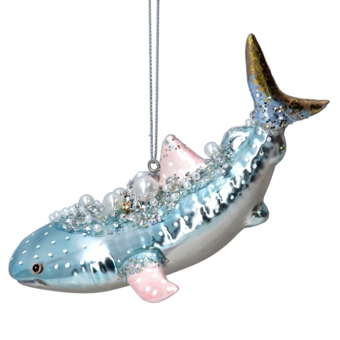 Gisela Graham Glass (4cm) - Blue/Pink Whale w Pearls